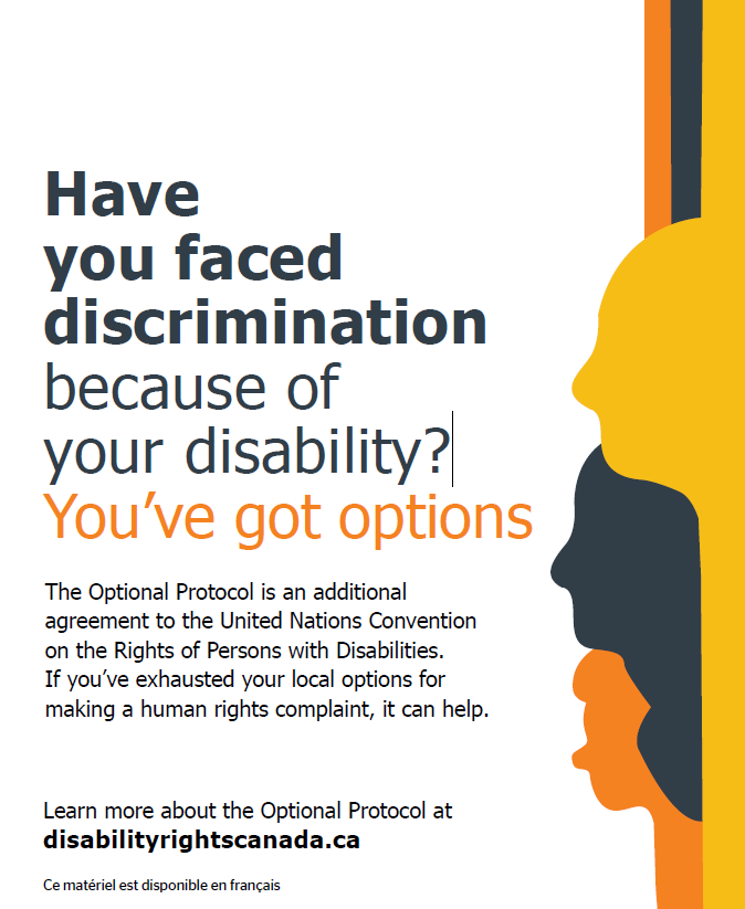 Image of the postcard showing the words Have you faced discrimination because of your disability? You’ve got options DOWNLOAD ENGLISH